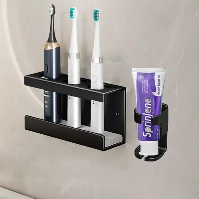 Immagine prodotto di Porta spazzolini elettrico da parete, 3 scomparti, materiale: diatomite, colore: nero, acciaio inossidabile