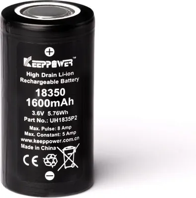 Produktbild von Keeppower, 18350, 1600mAh 3,6 Volt - 3,7 Volt Lithium-Ionen-Akku Entladestrom konstant 5 Ampere