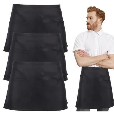 3er-Set schwarze Servierschürzen mit 3 Taschen, 33x50 cm
