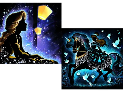 Productafbeelding van Diamond Painting Set - 2-delige set met prinsessenmotief - Wanddecoratie voor de woonkamer - 30x30 cm
