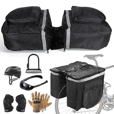 Image de Sacoche de vélo - Sacoche de porte-bagages - Étanche - Grande capacité - PVC - Bandes réfléchissantes - Plusieurs poches - Poche filet