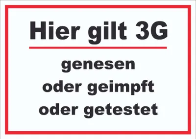 Produktbild von Hier gilt 3G Hinweis Schild mit Text waagerecht A1 (594x841mm)