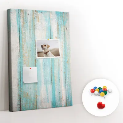 Immagine prodotto di Lavagna in sughero con puntine - Pannello con puntine per foto e appunti - 60x40 cm - Puntine colorate, 100 pezzi - Stile vintage, legno