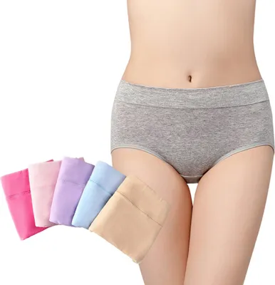 Produktbild von Dámske spodné prádlo pre ženy so stredným pásom Elastické jednofarebné jednoduché mäkké nohavičky pre staršie dievčatá 5 kusov (pás od 66-76 cm)