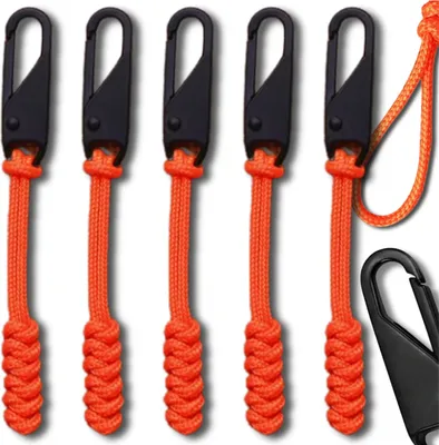 Produktbild von Set aus orangefarbenen Metallanhängern, 5 Stück, Schnur für Reißverschlussschieber