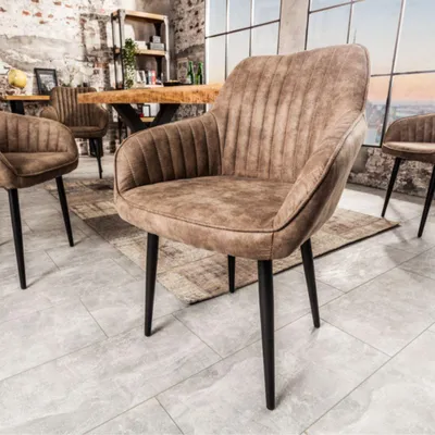 Produktbild von Eleganter Stuhl MILAN Mikrofaser Taupe Armlehnen Ziersteppung