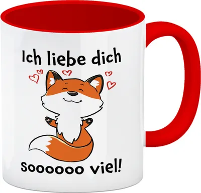Produktbild von Ich liebe dich soooooo viel Kaffeebecher Rot mit niedlichem Fuchs