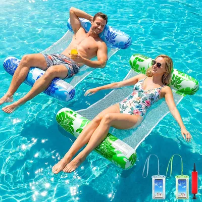 Produktbild von Luftmatratzen 2er Set, 4-in-1 aufblasbar, XL Größe, für Schwimmbad