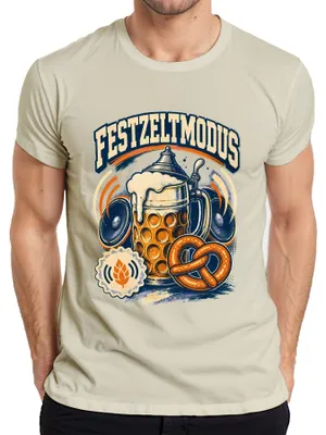 Productafbeelding van Oktoberfest-tentmodus, Wiesn, bierkan, pretzel, lederhosen, dirndl, heren T-shirt, naturel, 3XL