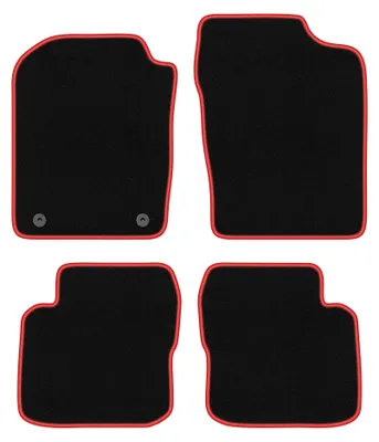 Zdjęcie produktu dla Dywaniki samochodowe welurowe CARLUX-RED do: Daihatsu Cuore VII L276 (2007-, hatchback) czarne z czerwonym obszyciem, z mocowaniami
