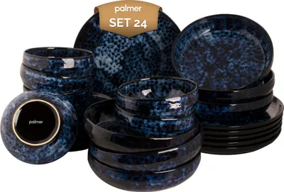 Produktbild von Palmer Bama Blue, Geschirrset, 24 teilig für 6 Personen, blau/schwarz Steinzeug