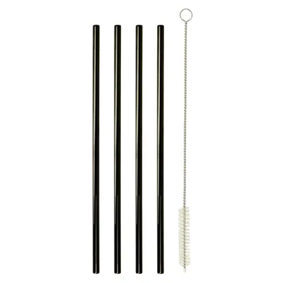 Produktbild von Metaltex 253183000 Trinkhalme INOX in Schwarz gerade 4 Stk. mit Reinigungsbürste / Strohhalme