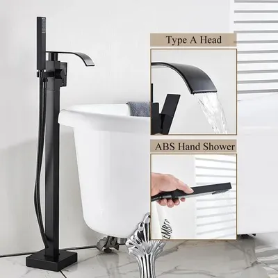 Produktbild von Badewanne Duscharmatur - Standarmatur Badewanne - Einhebelmischer - Wasserfall Auslauf - Messingkörper - Keramikkartusche - Für Warm Kalt Wasser - Matt Schwarz