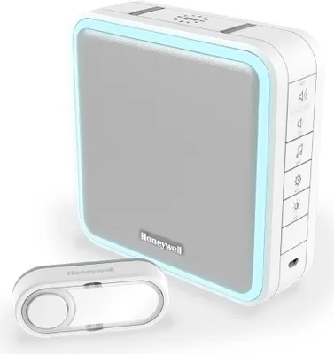 Produktbild von Honeywell Serie9 Funk-Gong-Set Repeaterfunktion LED Lichtring weiß Funk-Reichweite von bis zu 200 m mit Repeaterfunktion
