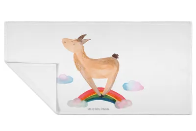 Produktbild von Mr. & Mrs. Panda Handtuch Lama Regenbogen - Weiß - Geschenk, Freiheit, Händehandtuch, 50x100, Hobby, Frotteehandtuch, Abi, Flauschtuch, Lamas