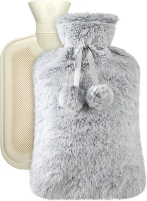 Produktbild von Famanu Warmwasserflasche 2 Liter mit Plüschbezug - Sicher und komfortabel für Rücken, Nacken und Hände