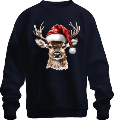 Produktbild von Weihnachtsrentier Aquarell Santa Vintage Geschenk Uni Sweatshirt Pullover, Navy, 3XL
