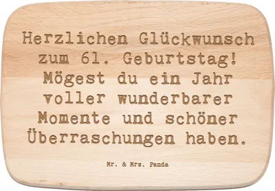 Produktbild von Mr. & Mrs. Panda vesperbrett Spruch 61. Geburtstag Glückwünsche - Transparent - Geschenk, Schneidebrett, schneidebrettchen, Holzbrett, Alter, Frühstücksbrettchen, Liebe