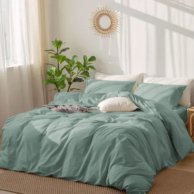 Immagine prodotto di Set di lenzuola 155x220 cm, composto da 3 pezzi, color salvia, in cotone, con cerniera e 2 federe 80x80 cm