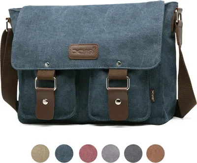 Obrázek produktu pro Pánská plátěná taška přes rameno Messenger Bag Casual Shoulder Postman Bag School Bag - Navy Blue