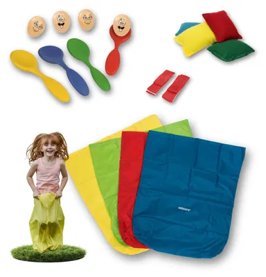 Produktbild von Partyspiele Set für Kinder - 4 actionreiche Bewegungsspiele für Kindergeburtstage, Gartenfeste & Outdoor-Spaß ab 3 Jahren