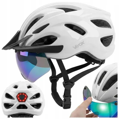 Produktbild von Vayox Fahrradhelm Speed VA0425WGM Verstellbar von 55 bis 58 CM - Größe M - mit Schutzbrille, mit LED-Beleuchtung - Belüfteter - Weiß