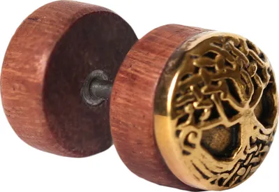 Produktbild von Fake Plug Ohrstecker Holz mit Stahlaufsatz Farbe - Gold