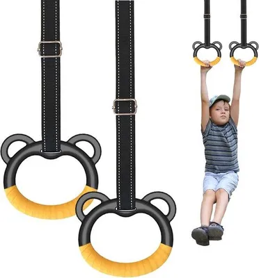 Immagine prodotto di Set di anelli per fitness, anelli da allenamento per bambini, anelli regolabili per allenamento della forza, anelli sportivi per bambini (gialli)