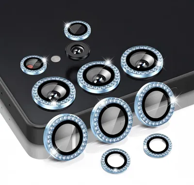 Produktbild von Kamera Linsenschutz Glas Set mit Schmucksteinen für Samsung Galaxy S25 Ultra Schutzglas Camera Linse Schutz Panzerfolie 9H Sierra Blau