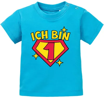 Produktbild von Baby T-Shirt 1. und 2. Geburtstag Superheld Geschenk lustig Geburtstagsshirt kurzarm Baumwolle MoonWorks® 1 Jahr türkis 68/74 (4-9 Monate)
