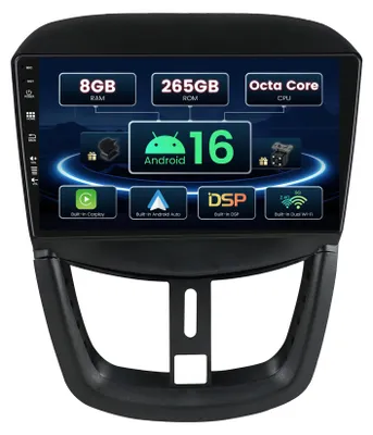 Obrázek produktu pro [8G+256G] Android 14 autorádio pro Peugeot 207 (2006-2015) - Bezdrátové CarPlay/Android Auto