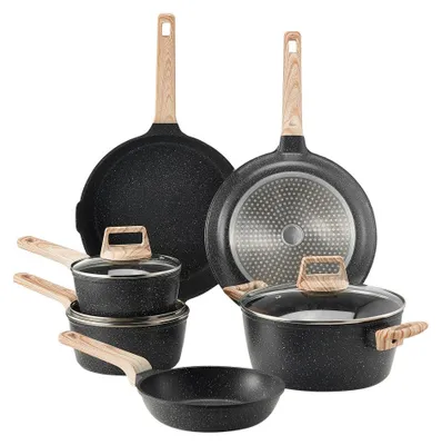 Image de Ensemble de casseroles et poêles induction, 17 pièces - Noir - Revêtement antiadhésif, aluminium