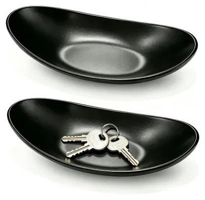 Schlüsselablage oval, 2er-Set, Kunststoff, 21x11 cm, schwarz