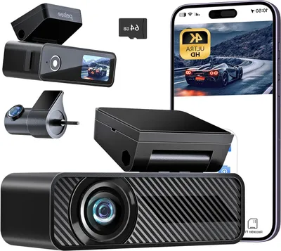 Produktbild von Doppelkamera-Autodachaufbau – Fahrtenaufzeichnungssystem – Sichere Fahrten – 4K-Aufnahme vorne und hinten – 64 GB Speicher inklusive – Schwarz
