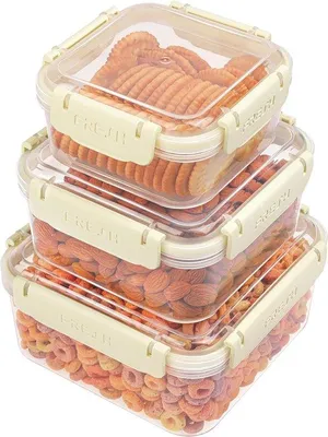 Obrázek produktu pro 3dílná plastová sada nádob na potraviny s víčky – recyklovatelná, bez BPA, vzduchotěsná – na jídlo a obědy – vhodná do mikrovlnné trouby, mrazničky a myčky – objem 530–1500 ml