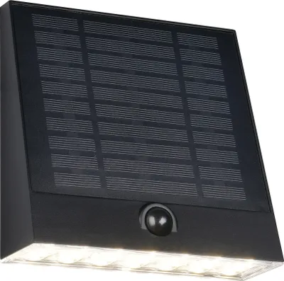 Image de Applique murale d'extérieur LED, noir, capteur, batterie, H 15 cm