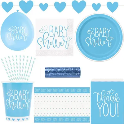 Produktbild von Baby Shower Herzen hellblau Party Deko Set Junge