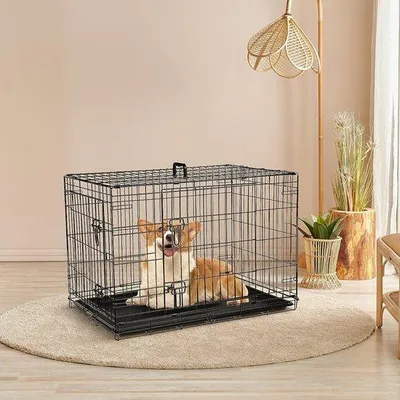 Produktbild von Hundekäfig, pulverbeschichtetes Metall, 91 x 64 x 58 cm, schwarz