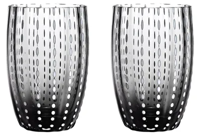 Immagine prodotto di Zafferano Perle Bicchiere Grigio - Vetro Colorato Soffiato a Bocca, 32 cl, Lavorato a Mano - Set da 2 Tumblers Artigianali per Acqua o Cocktail