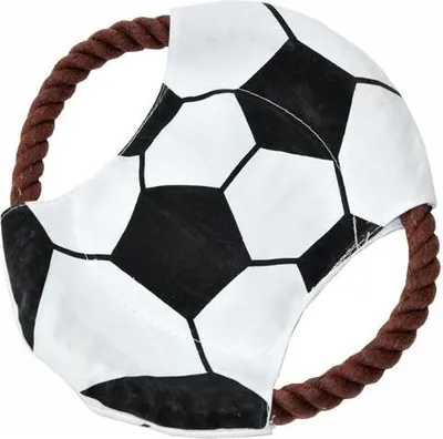 Produktbild von Hundespielzeug Zerrseil Frisbee 22cm Ø mit Quietscher Fussballmotiv