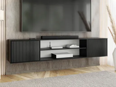 Produktbild von KierMoebel Tv Schrank ICO 4, Modern Lowboard Schwarz Geriffelt 206,4x42x38,8 cm