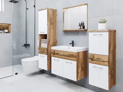 Obrázek produktu pro Koupelnová sestava s umyvadlem WINNA - dub wotan / bílá + sifon a baterie Economico