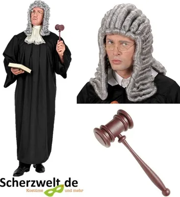 Produktbild von Richter Verkleidung mit Toga und Jabot - Gr. M - XXL mit Perücke und Richterhammer XL/XXL