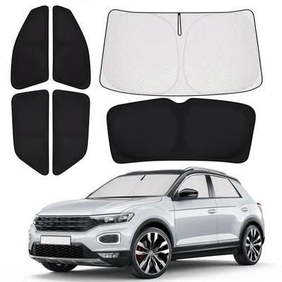 Immagine prodotto di Parasole per auto compatibile con VW T-ROC dal 2018 al 2024, per parabrezza, finestrini laterali e lunotto posteriore, con funzione di isolamento termico e protezione della privacy