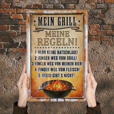 Produktbild von GKA Retro Blechschild mit lustigem Spruch "Mein Grill - meine Regeln!" 30x20 cm