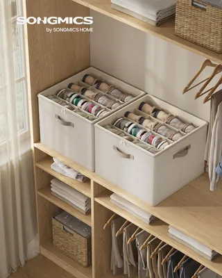 Produktbild von SONGMICS Schuh-Organizer, 2er Set, jeder für bis zu 16 Paar Schuhe, platzsparend, stapelbar, Kleiderschrank, beige