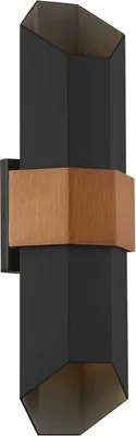 Produktbild von Außenleuchte Wand Aluminium LED IP44 H: 52 cm Up Down Schwarz matt Holzoptik länglich warmweißes Licht 3000 K
