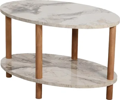 Immagine prodotto di In And OutdoorMatch tavolino Berniece - ovale - 43 x 70 x 44 cm - marmo color crema e legno - truciolato e legno di faggio - design moderno
