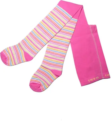 Produktbild von Kinderstrumpfhosen für Mädchen aus Baumwolle Bunte Ringel Dunkelrosa Größe 134-146
