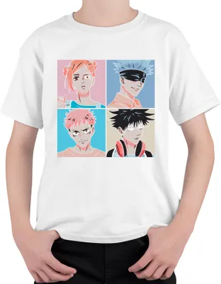 Immagine prodotto di Maglietta Jujutsu Kaisen Anime Poster Gojo Itadori Fushiguro Kugisaki Unisex Bambini, Bianco, 140